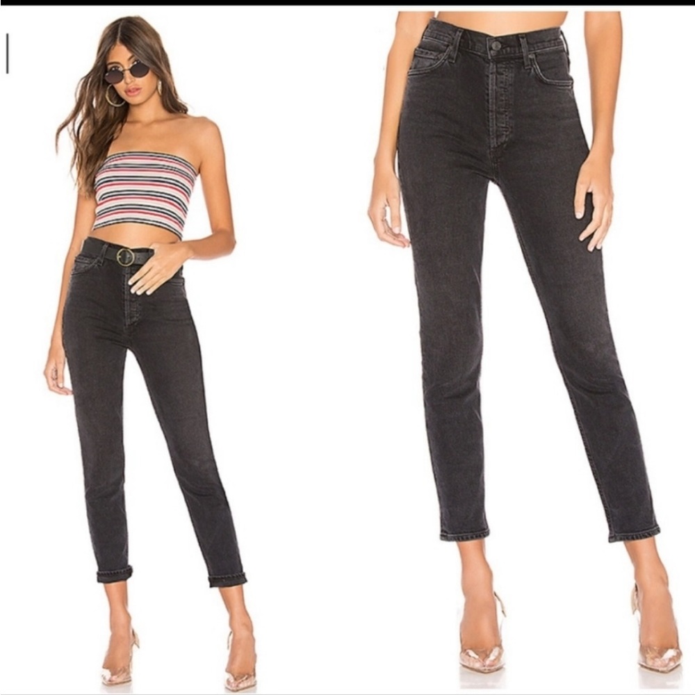 AGOLDE Nico High Rise Slim Fit Jeans in Virtue Black Gray 24